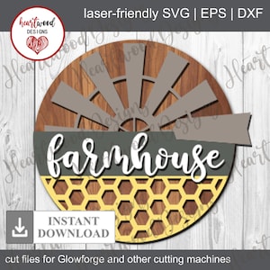 Windmill sign, farmhouse decor, windmill decor SVG, farmhouse svg, welcome SVG, round wood sign,Glowforge Svg, laser cut file