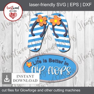 het leven is beter in slippers, slippers SVG, zomerteken, zomerdecor SVG, welkom SVG, rond houten bord, Glowforge Svg, lasergesneden bestand