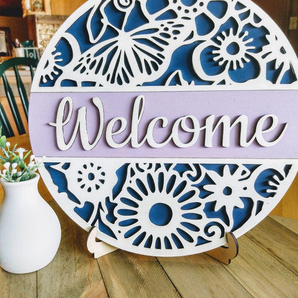Spring Welcome sign, welcome sign SVG, summer decor SVG, welcome SVG, round wood sign, farmhouse decor, Glowforge Svg, laser cut file