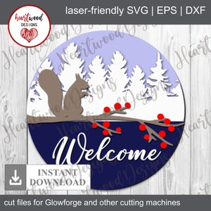 Winter Scene With Squirrel Sign SVG, Farmhouse Style SVG, farmhouse decor, Glowforge Svg, laser cut file
