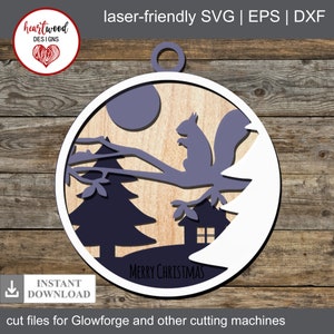 Ornement en couches avec écureuil SVG, ornement de Noël SVG, SVG de style ferme, décoration de ferme, Glowforge Svg, fichier découpé au laser
