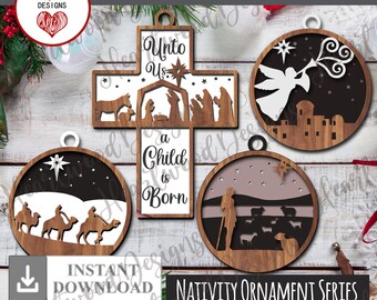 Set di ornamenti per la Natività in formato SVG, file tagliati al laser (download digitale)
