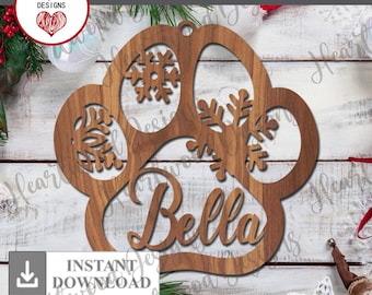 Personalized Paw Print Christmas Ornament SVG, Glowforge Laser Cut File