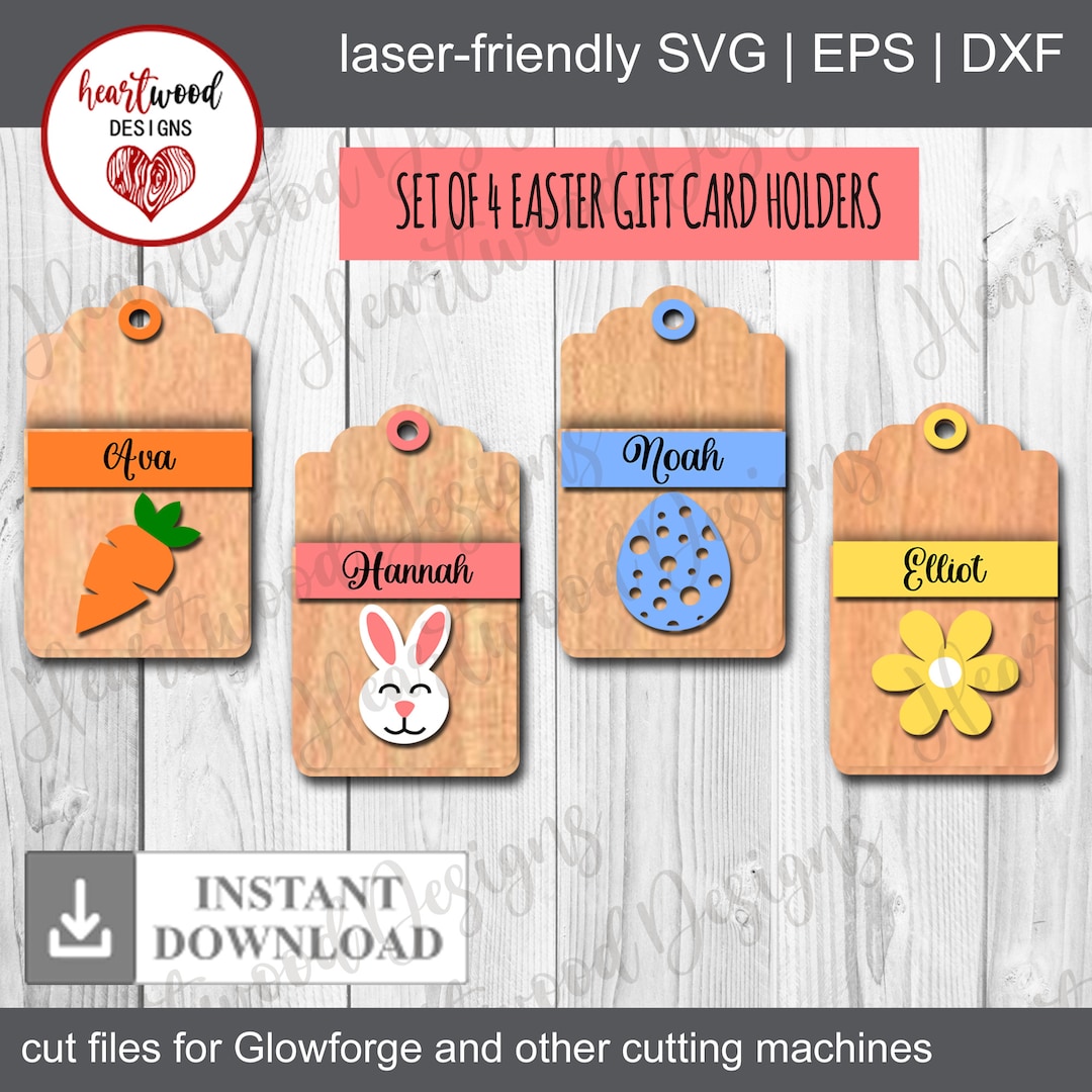 Set of 4 Easter Gift Card Holders SVG, Svg, Laser Cut File