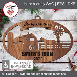 Ornamento personalizzato silhouette fattoria SVG, SVG di Natale, SVG stile fattoria, decorazioni fattoria, Glowforge SVG, file tagliato al laser