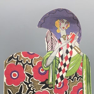Vintage Art Deco Bridge Score Pad, Elegant Card Playing Flapper, Hallmark Cards, 1920&#39;s, Colorful Design