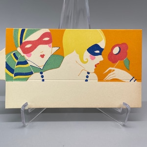 Vintage Unused Bridge Party Place Card, Masquerade Couple, Flapper, 1920&#39;s-30&#39;s, Art Deco, Gibson