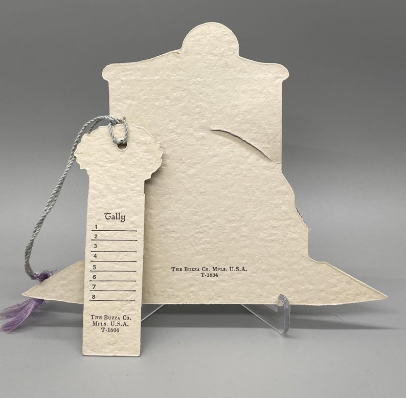 1920s Buzza Bridge Tally Place Card, Elegant Lady Flowers, Silver Accent image 4