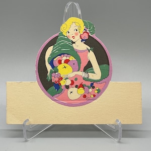 Vintage Unused Art Deco Bridge Party Place Card made by Hallmark Cards in the 1920&#39;s-30&#39;s, Thanksgiving Flapper with Cornucopia