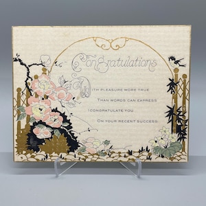 Unused Vintage Congratulations Art Deco Greeting Card Floral, Gold Accented, 1920&#39;s