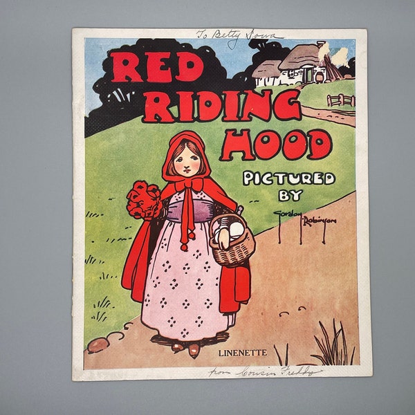 Red Riding Hood Vintage Children's Book Illustrated by Gordon Robinson, Samuel Gabriel Sons & Company 1910's-20's, Linenette, No 429