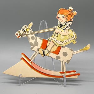 Vintage Buzza Bridge Party Place Card: Girl on Rocking Horse, 1923