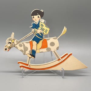 Vintage Buzza Bridge Party Place Card: Boy on Rocking Horse, 1923