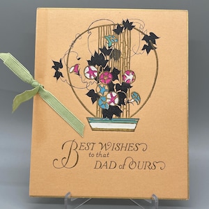 Vintage Birthday or Father&#39;s Day Art Deco Greeting Card, Floral, Embossed Gold Accent, Cardstock 1920&#39;s-30&#39;s