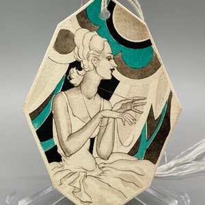 Vintage Unused Art Deco Bridge Tally, Lady with Necklace, 1930&#39;s Buzza