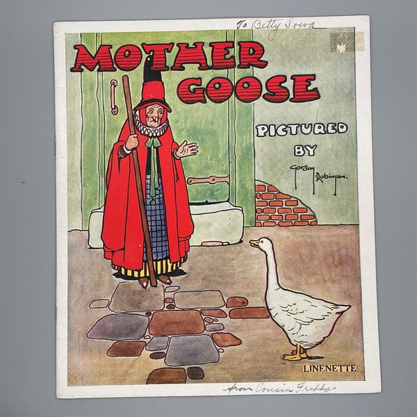 Mother Goose Vintage Children's Book Illustrated by Gordon Robinson, Samuel Gabriel Sons & Company 1910's-20's, Linenette, No. 434