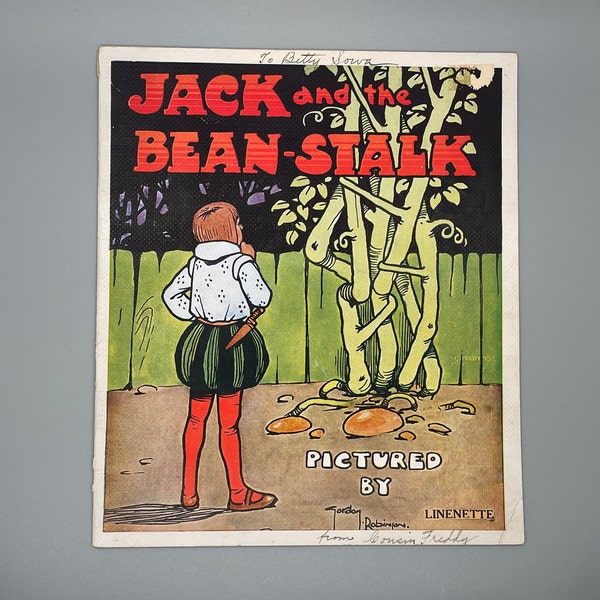 Jack and The Bean-stalk Vintage Children's Book Illustrated by Gordon Robinson, Samuel Gabriel Sons & Company 1910's-20's, Linenette No. 428
