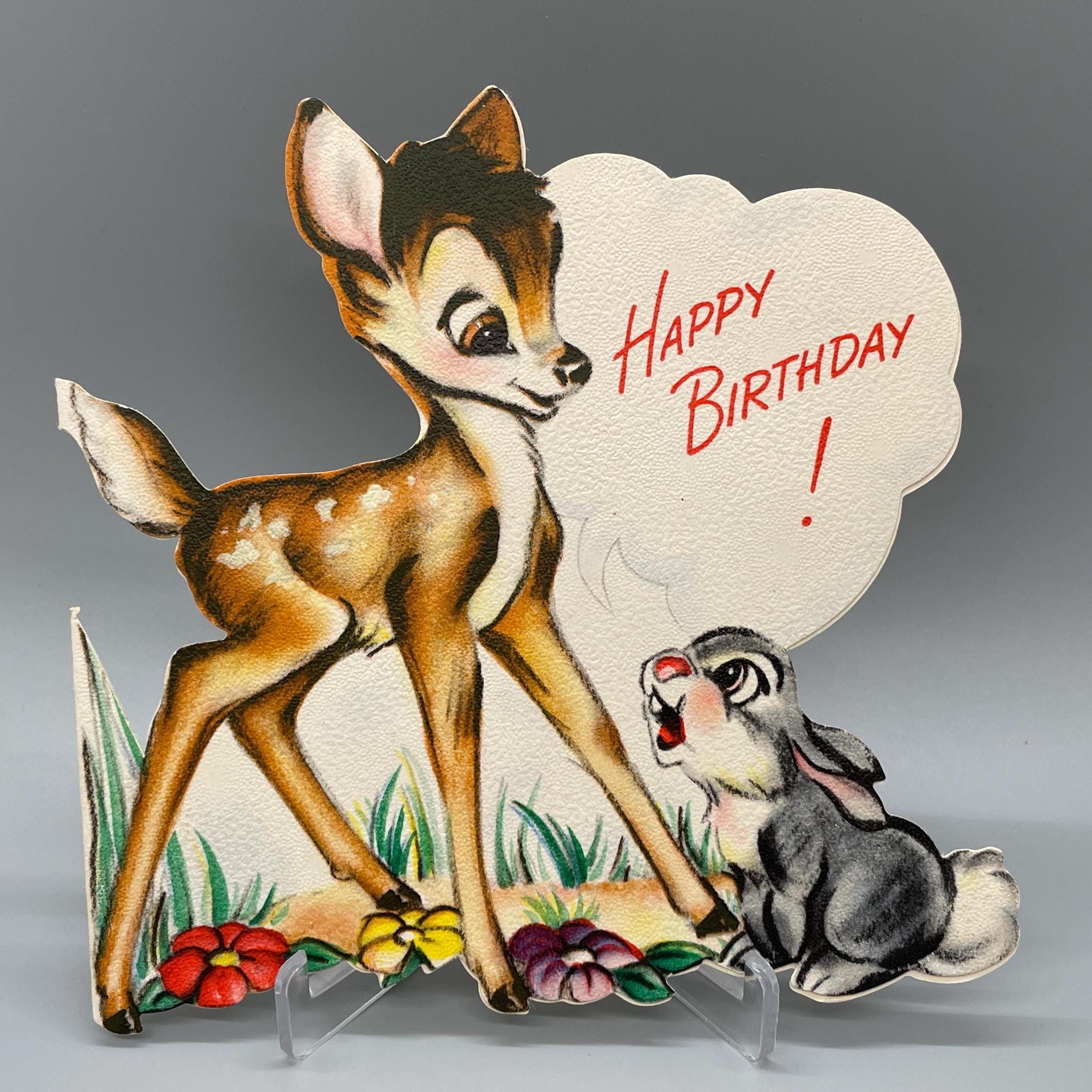 Vintage Bambi and Thumper Birthday Card, Walt Disney, Hallmark