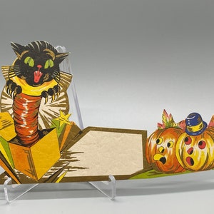 Vintage Unused Art Deco Bridge Party Place Card, Halloween Black Cat Jack-in-the-Box & Jack-O-Lanterns 1920&#39;s, 1930&#39;s Hallmark Cards