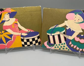 Vintage Bridge Score Pads Set: 1920s Gibson Ladies with Hat Boxes
