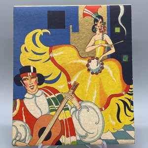 Unused Vintage Art Deco Bridge Score Pad made by Hallmark Cards 1920&#39;s, Spanish Dancer and Guitarist, New Old Stock, NOS