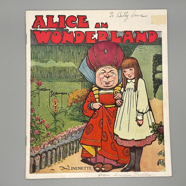 Alice in Wonderland Vintage Children's Book Illustrated by Gordon Robinson, Samuel Gabriel Sons & Company 1910's-20's, Linenette, No. 433