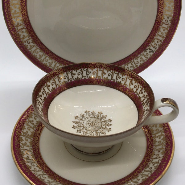 Vintage Three Piece Porcelain Tea Cup Set, Bavaria Germany, Johann Haviland, Vintage Tea Trio Set, Tea set Trio, Cup, Saucer, dessert plate