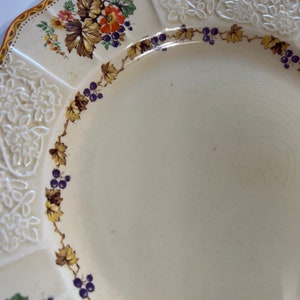 Vintage Myott Staffordshire Dinner Plate, Pattern FH2909, Grapes, Leaves, Flowers, Cream, Orange Trim, 9.5 image 2