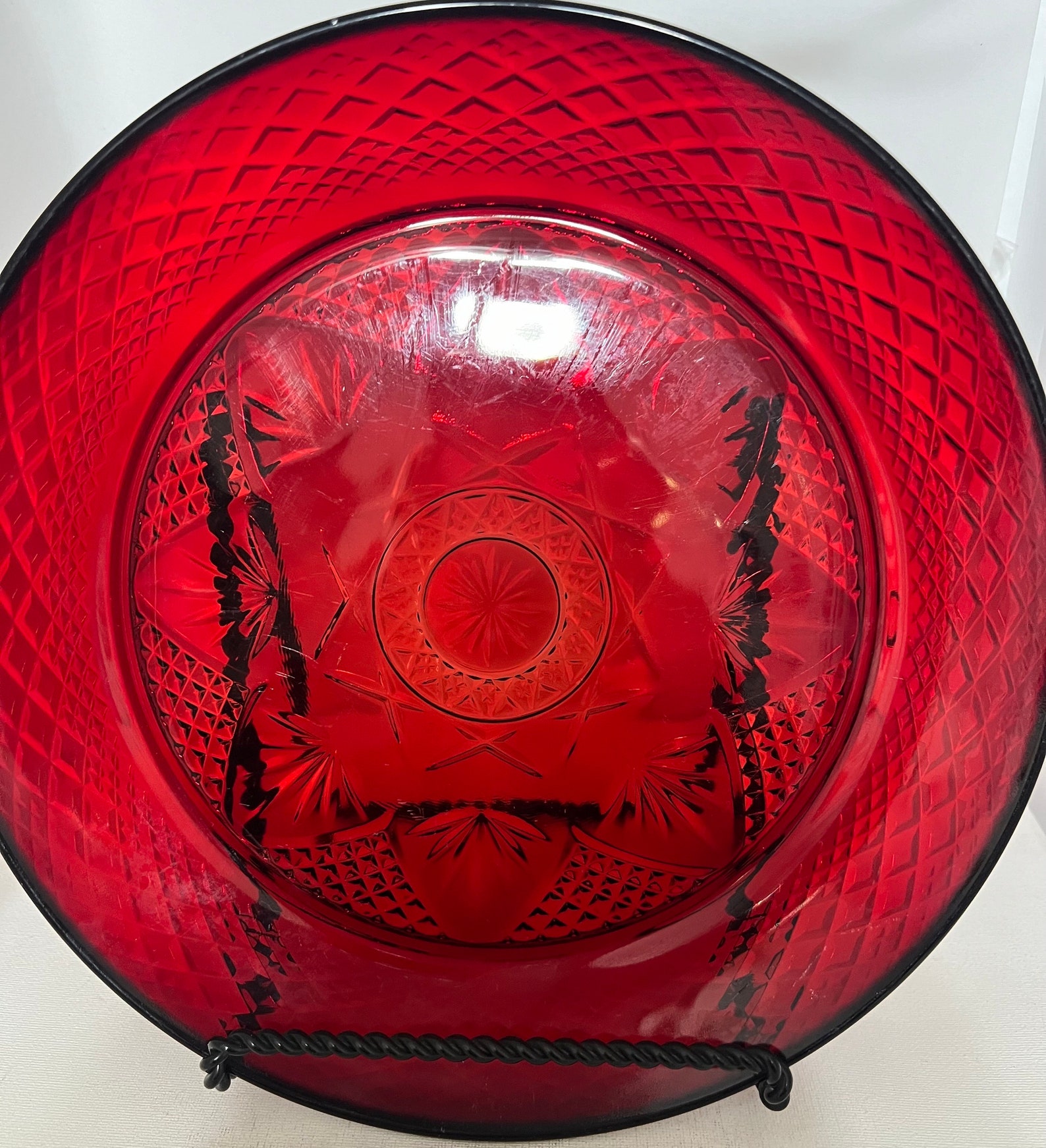 Vintage Cristal D’arques Ruby Red Glass Dinner Plate - 10