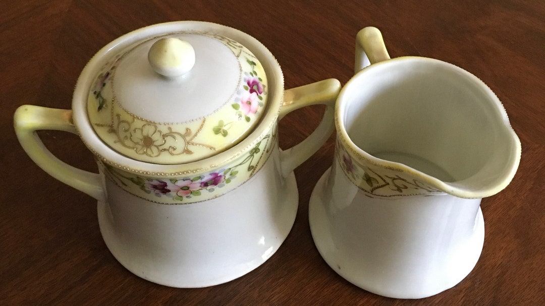 Vintage Hand Painted Nippon Cream and Sugar Set, Antique Hand Painted
