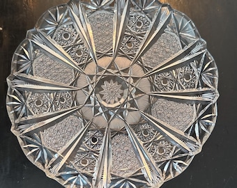 Vintage Bohemia Crystal Dish, 6" Queens Lace Cut Crystal