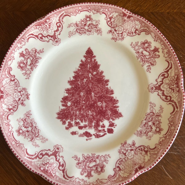 Old Britain Castles Pink Christmas Salad Plate, Johnson Brothers, England, Vintage Dinner Plate, Red Transferware, Pink Transferware