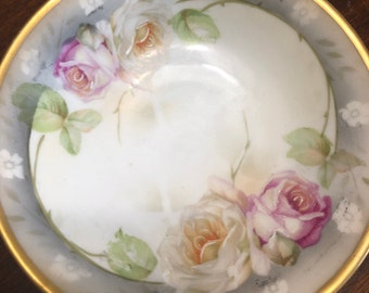 Prov Saxe E.S. Germany Erdmann Schlegelmilch Small Hand Painted Porcelain Bowl, Gold Trim, Vintage bowl, Antique dish