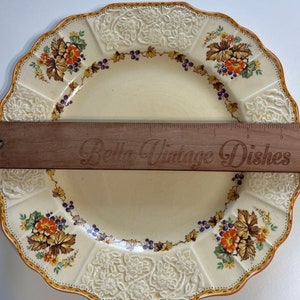 Vintage Myott Staffordshire Dinner Plate, Pattern FH2909, Grapes, Leaves, Flowers, Cream, Orange Trim, 9.5 image 4