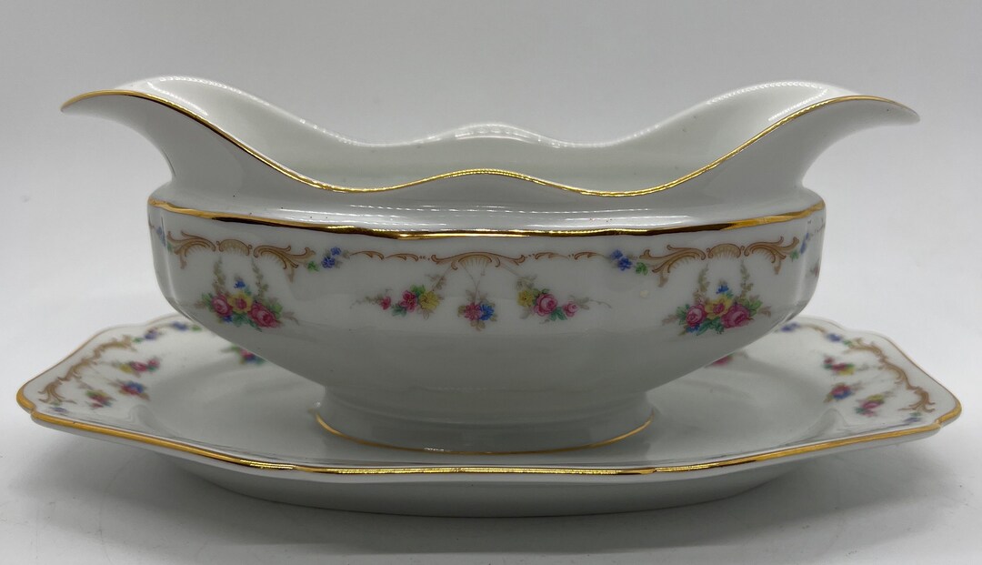 Vintage Gravy Boat, Attached Underplate, Floral Gravy Boat, Heinrich H