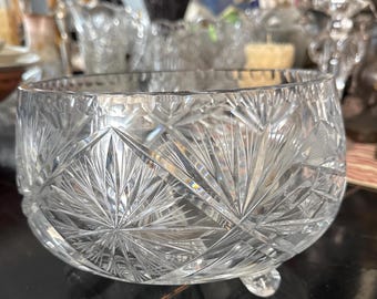Vintage Cut Crystal Footed Bowl, Decorative Serving Dish