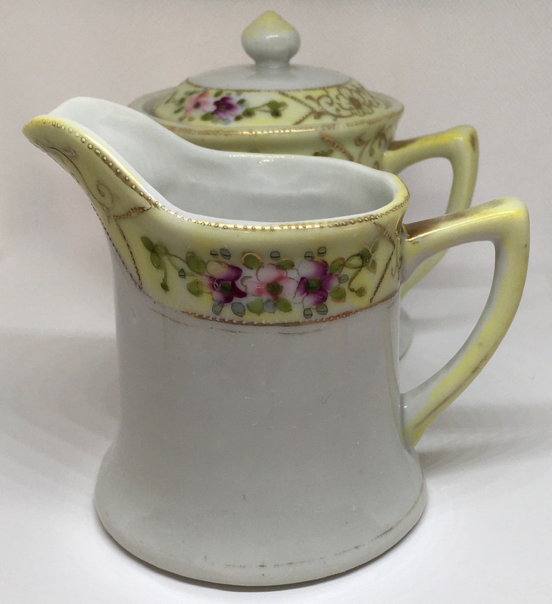 Vintage Hand Painted Nippon Cream and Sugar Set, Antique Hand Painted
