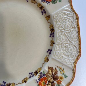 Vintage Myott Staffordshire Dinner Plate, Pattern FH2909, Grapes, Leaves, Flowers, Cream, Orange Trim, 9.5 image 3