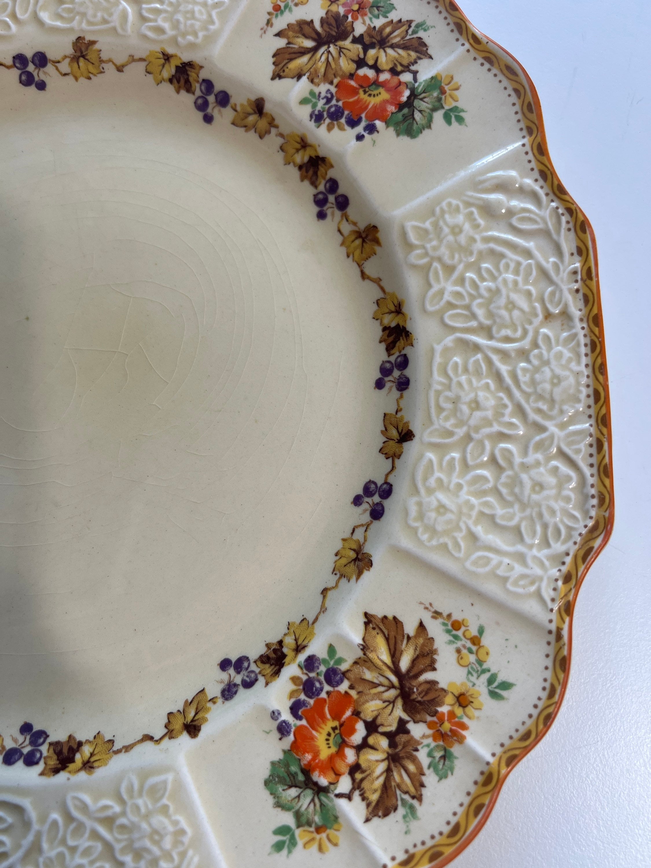 Vintage Myott Staffordshire Dinner Plate, Pattern FH2909, Grapes