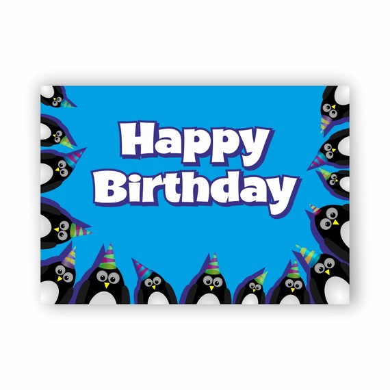 Happy Birthday Printable Poster Cute Penguin Banners Party - Etsy