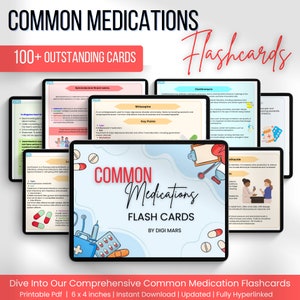Algemene medicijnen 100+ Flashcards Volledig hyperlinks | 50+ Medicijnen | Verpleegkundige herziening | Digitale Flash-kaarten | Digitaal downloaden