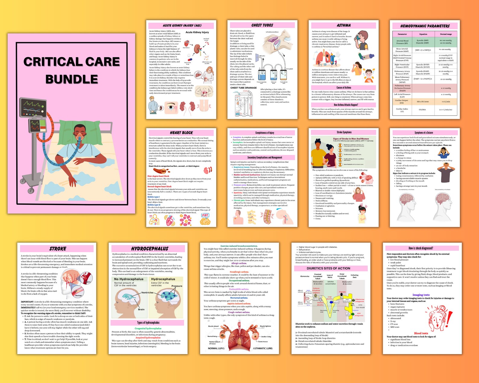 Critical Care Bundle 60 Sheets | Study Guide Note | Critical Care Nurse ...