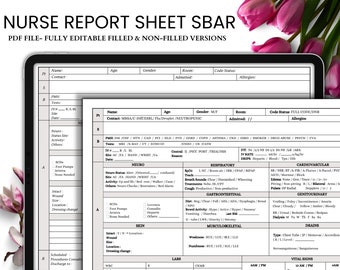 SBAR Nurse Report Sheet: Printable, Editable, Filled & Unfilled (PDF)