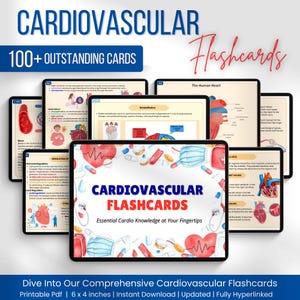 Flashcard sul sistema cardiovascolare PDF con collegamento ipertestuale/ Oltre 100 schede/Scuola per infermieri/Note per infermieri cardiaci/Note per studi infermieristici/Download PDF