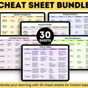 Cheat Sheet Bundle | 30 pages | Nursing Notes | Digital Download | Nursing School Notes | Medication Guide | Pharmacology | PDF