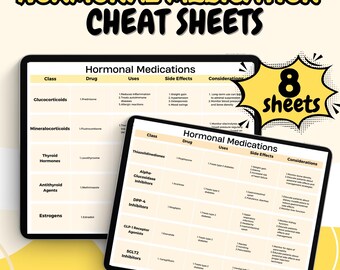 Hormonal Medication Cheat Sheets, Nursing Pharmacology Reference (Digital printable)