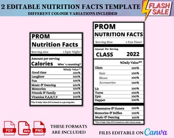 Prom Nutrition Facts Template: Editable Canva Design (Digital Download)