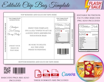 Editable Chip Bag Template: Canva Party Favor (Digital Download)