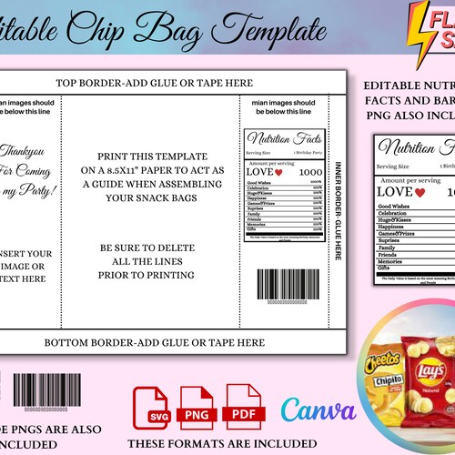 Chip Bag Label Chip Wrap Template Instant Download Etsy