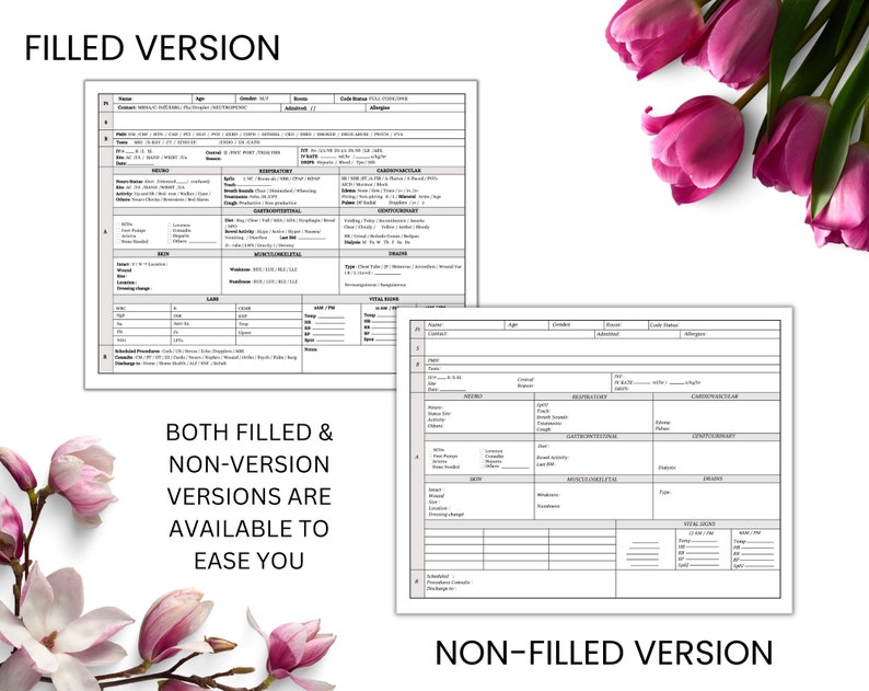 Nurse Report Sheet SBAR Format Nurse Reporting Printable Sheet Filled and Non Filled Versions